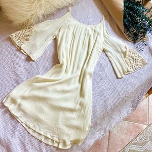 Ya Los Angeles Creme Midi Cold Shoulder Dress